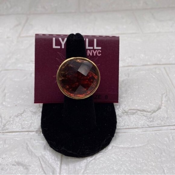 Lydell NYC Ruby Red Faceted Gold Tone Statement Ring Fashion Jewelry Women Sz 8 - Picture 1 of 6